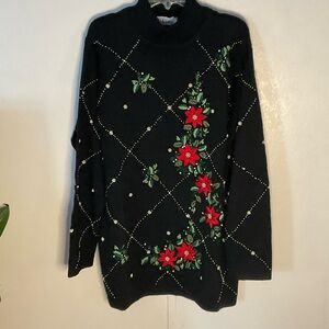 Elegant Black Floral Holiday Sweater